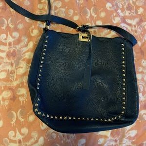 Navy blue gold studded cross body bag